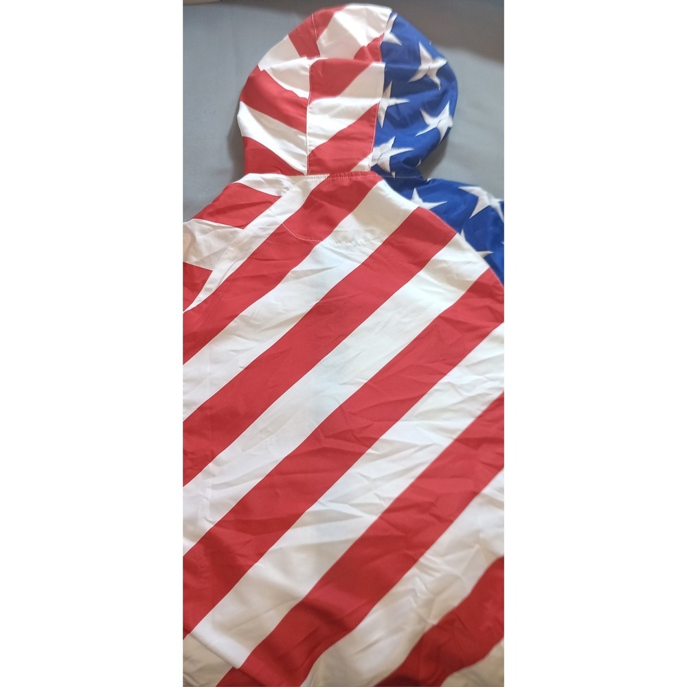 Mens American Flag Jacket Hooded Windbreaker USA Cycling Patriotic M Americana - Picture 11 of 11